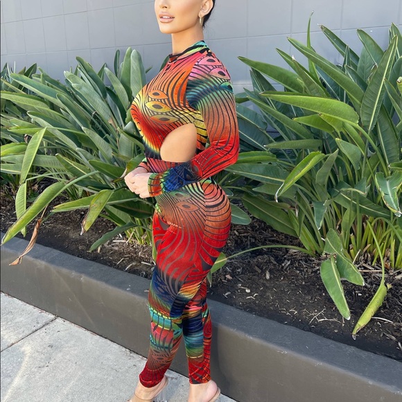 NEW FALL MULTI COLOR LONG SLEEVE SIDE CUT OUT VELVET VELOUR CATSUIT - Picture 2 of 6